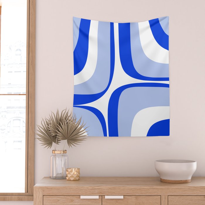 Blue Retro Groove Mid Century Modern Abstract Pattern Wall Tapestry Gallery Image 2