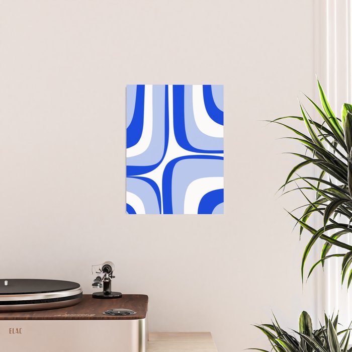 Blue Retro Groove Mid Century Modern Abstract Pattern Poster Gallery Image 2
