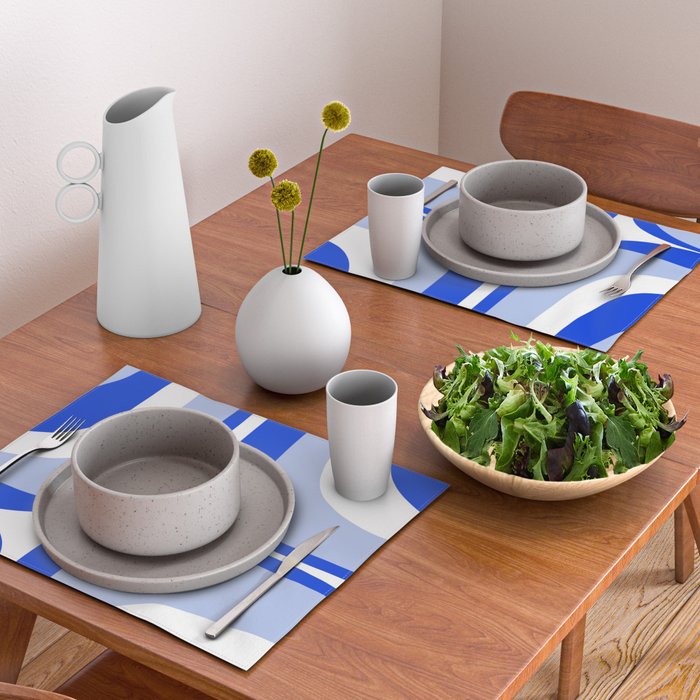 Blue Retro Groove Mid Century Modern Abstract Pattern Placemat Gallery Image 2