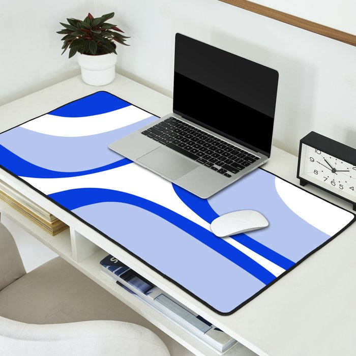 Blue Retro Groove Mid Century Modern Abstract Pattern Desk Mat Gallery Image 2