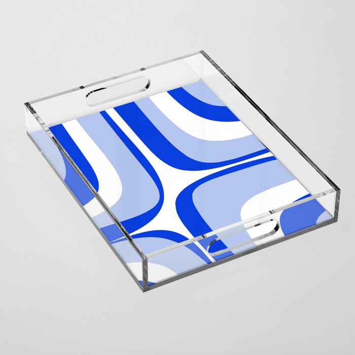 Blue Retro Groove Mid Century Modern Abstract Pattern Acrylic Tray Gallery Image 1