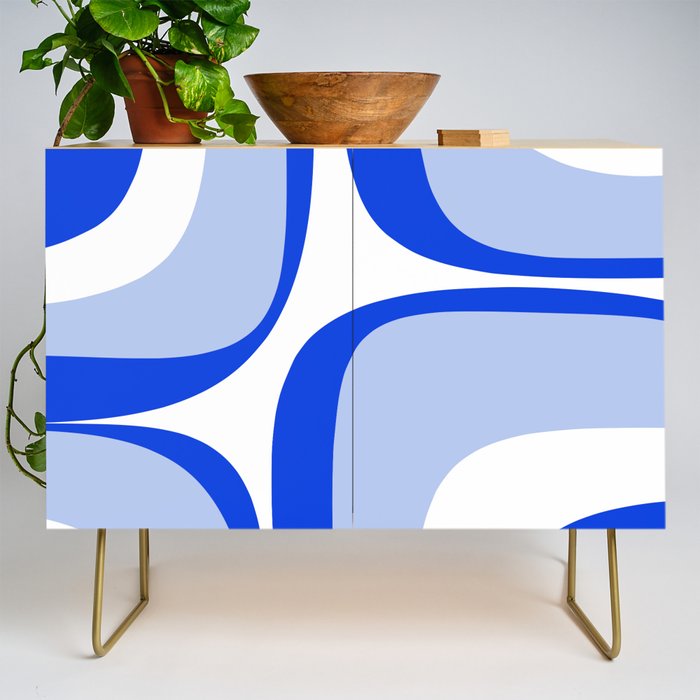 Blue Retro Groove Mid Century Modern Abstract Pattern Credenza Gallery Image 1