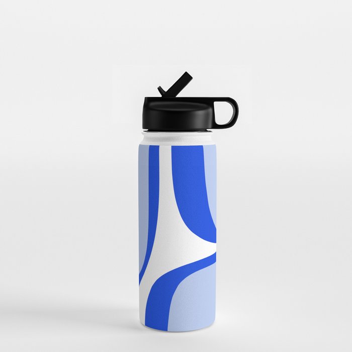 Blue Retro Groove Mid Century Modern Abstract Pattern Water Bottle Gallery Image 1