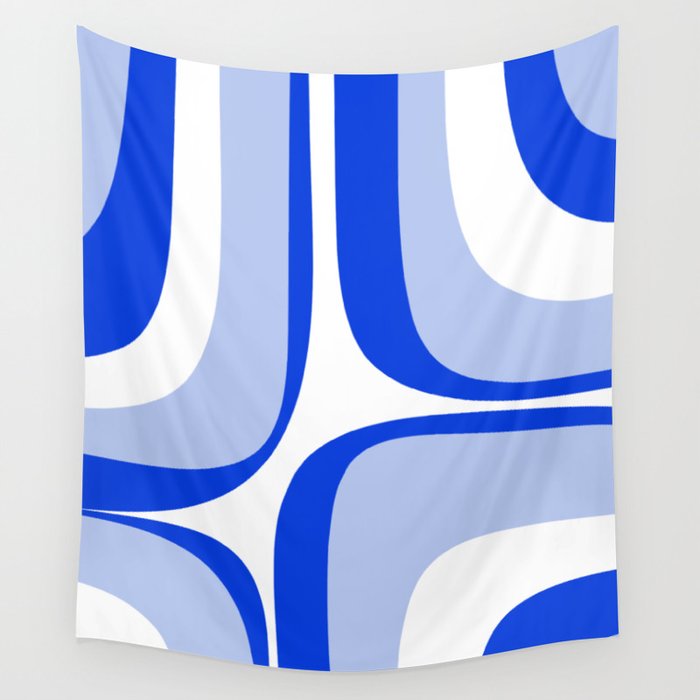 Blue Retro Groove Mid Century Modern Abstract Pattern Wall Tapestry Gallery Image 1