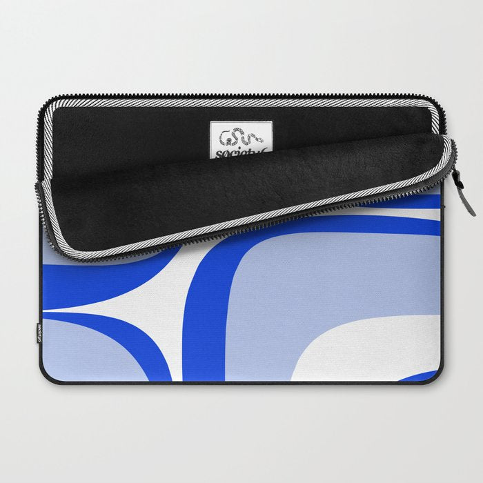 Blue Retro Groove Mid Century Modern Abstract Pattern Laptop Sleeve Gallery Image 2