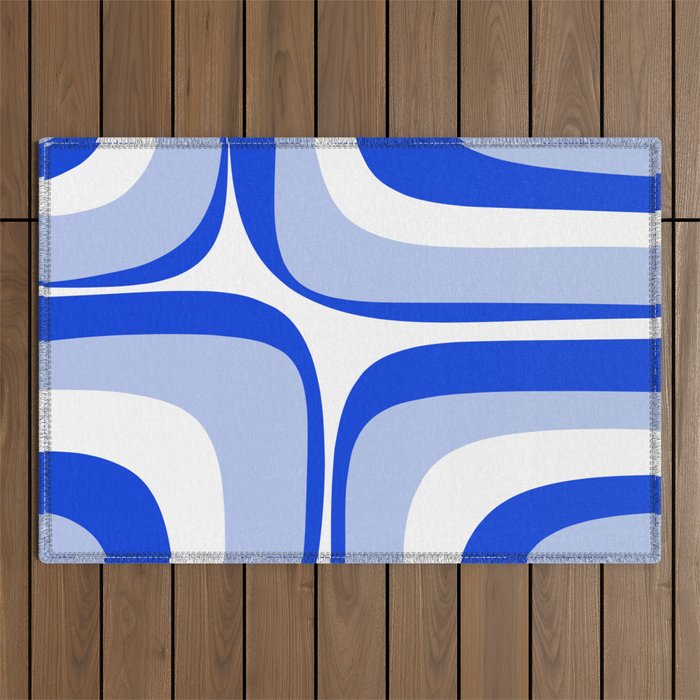 Blue Retro Groove Mid Century Modern Abstract Pattern Outdoor Rug Gallery Image 1