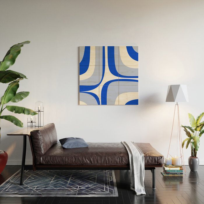 Blue Retro Groove Mid Century Modern Abstract Pattern Wood Wall Art Gallery Image 2