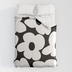 White Retro Flowers Black Background #decor #society6 #buyart Comforter Gallery Image 6