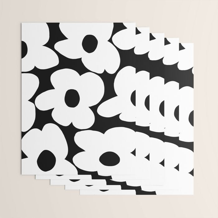 White Retro Flowers Black Background #decor #society6 #buyart Wrapping Paper Gallery Image 3