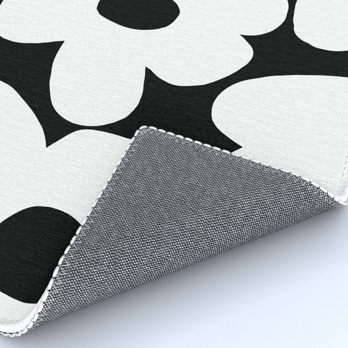 White Retro Flowers Black Background #decor #society6 #buyart Rug Gallery Image 4