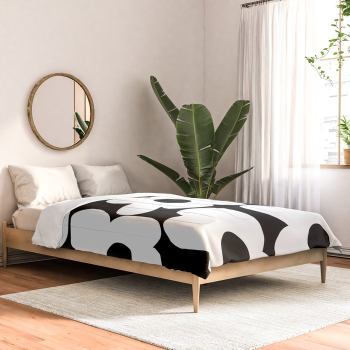 White Retro Flowers Black Background #decor #society6 #buyart Comforter Gallery Image 2