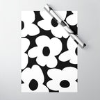 White Retro Flowers Black Background #decor #society6 #buyart Wrapping Paper Gallery Image 1