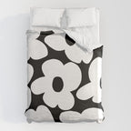 White Retro Flowers Black Background #decor #society6 #buyart Duvet Cover Gallery Image 6