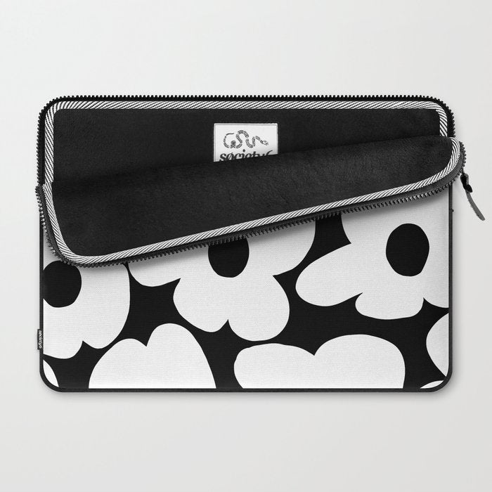 White Retro Flowers Black Background #decor #society6 #buyart Laptop Sleeve Gallery Image 2