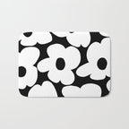 White Retro Flowers Black Background #decor #society6 #buyart Bath Mat Gallery Image 1