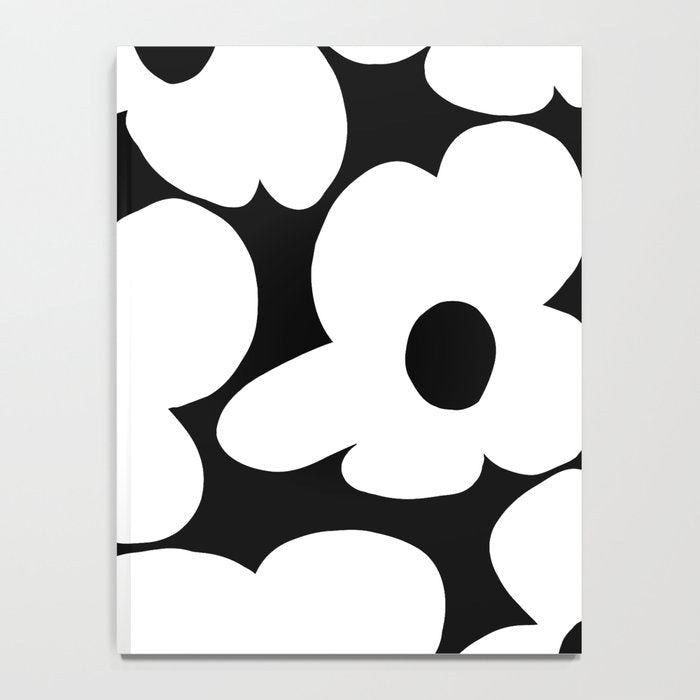 White Retro Flowers Black Background #decor #society6 #buyart Notebook Gallery Image 4