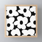 White Retro Flowers Black Background #decor #society6 #buyart Mini Art Print Gallery Image 1