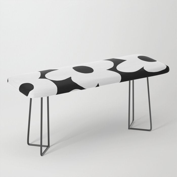 White Retro Flowers Black Background #decor #society6 #buyart Bench Gallery Image 1