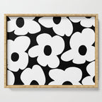 White Retro Flowers Black Background #decor #society6 #buyart Serving Tray Gallery Image 1