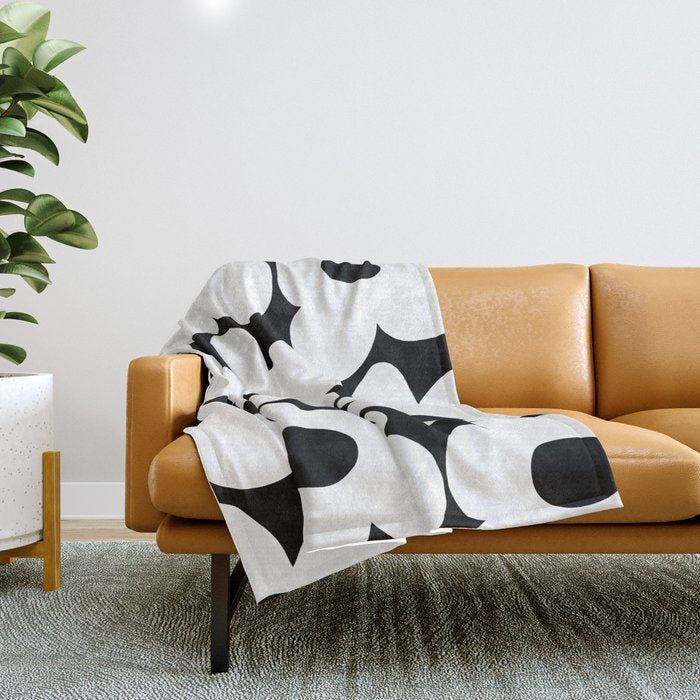 White Retro Flowers Black Background #decor #society6 #buyart Throw Blanket Gallery Image 1
