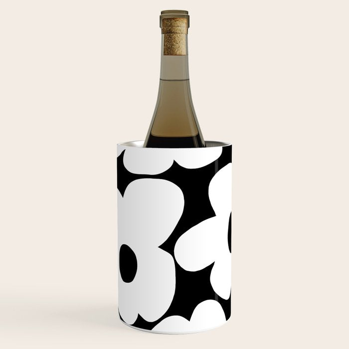 White Retro Flowers Black Background #decor #society6 #buyart Wine Chiller Gallery Image 2