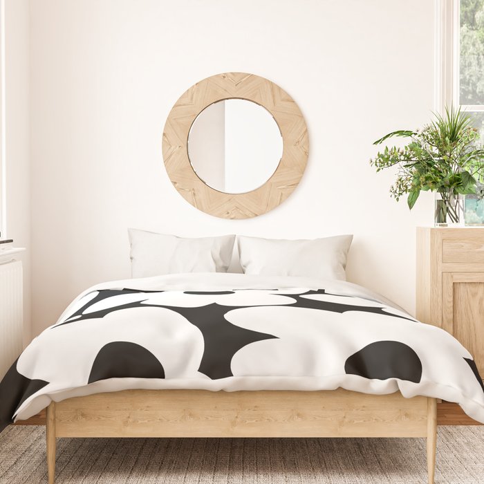 White Retro Flowers Black Background #decor #society6 #buyart Duvet Cover Gallery Image 3