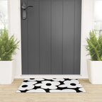 White Retro Flowers Black Background #decor #society6 #buyart Welcome Mat Gallery Image 3