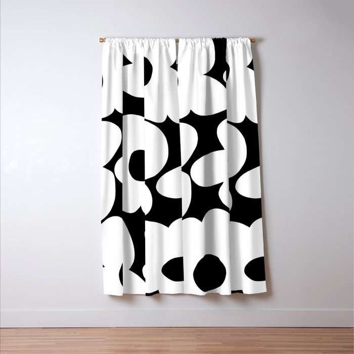 White Retro Flowers Black Background #decor #society6 #buyart Window Curtain Gallery Image 3