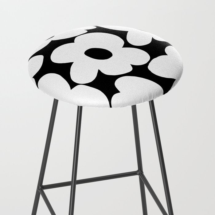 White Retro Flowers Black Background #decor #society6 #buyart Stool Gallery Image 2