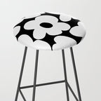 White Retro Flowers Black Background #decor #society6 #buyart Stool Gallery Image 2