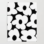 White Retro Flowers Black Background #decor #society6 #buyart Poster Gallery Image 4