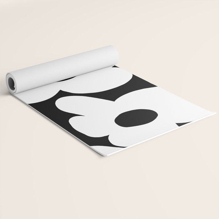 White Retro Flowers Black Background #decor #society6 #buyart Yoga Mat Gallery Image 2