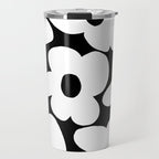 White Retro Flowers Black Background #decor #society6 #buyart Travel Mug Gallery Image 1