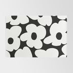 White Retro Flowers Black Background #decor #society6 #buyart Rug Gallery Image 2
