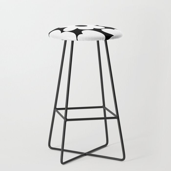 White Retro Flowers Black Background #decor #society6 #buyart Stool Gallery Image 1