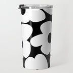 White Retro Flowers Black Background #decor #society6 #buyart Travel Mug Gallery Image 3
