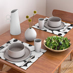 White Retro Flowers Black Background #decor #society6 #buyart Placemat Gallery Image 2