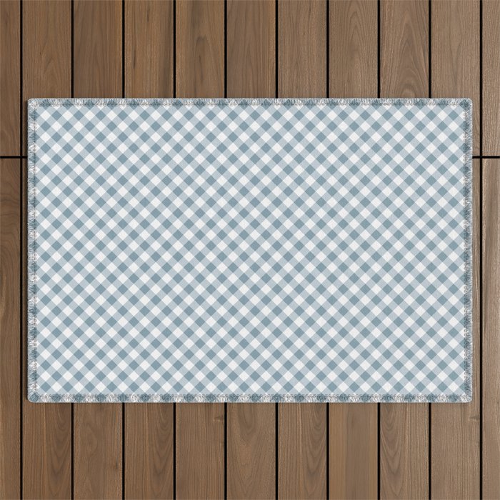 Countryside Bloom Cottage Mist Blue Gingham Outdoor Rug Gallery Image 1
