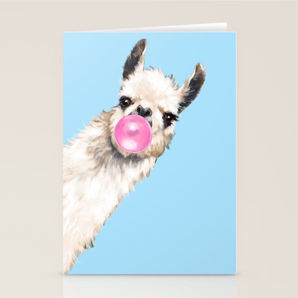 Bubble Gum Sneaky Llama in Blue Stationery Card Gallery Image 2