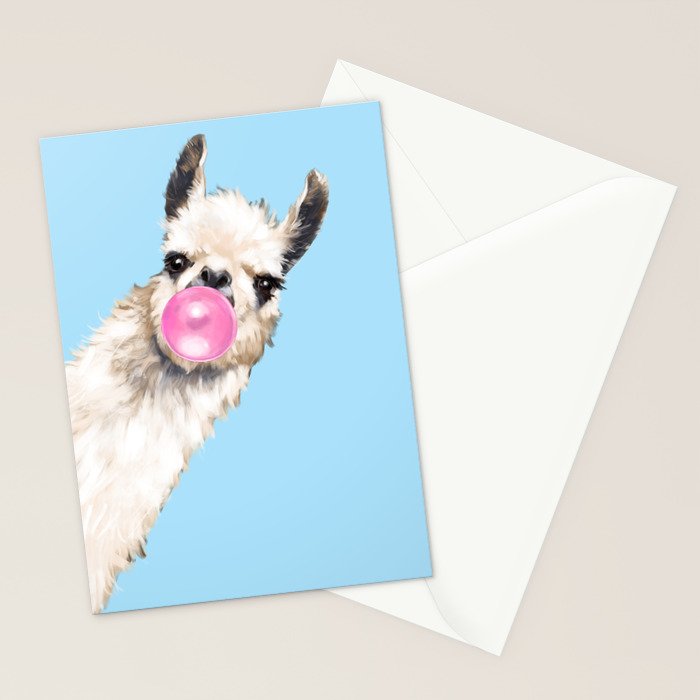 Bubble Gum Sneaky Llama in Blue Stationery Card Gallery Image 2
