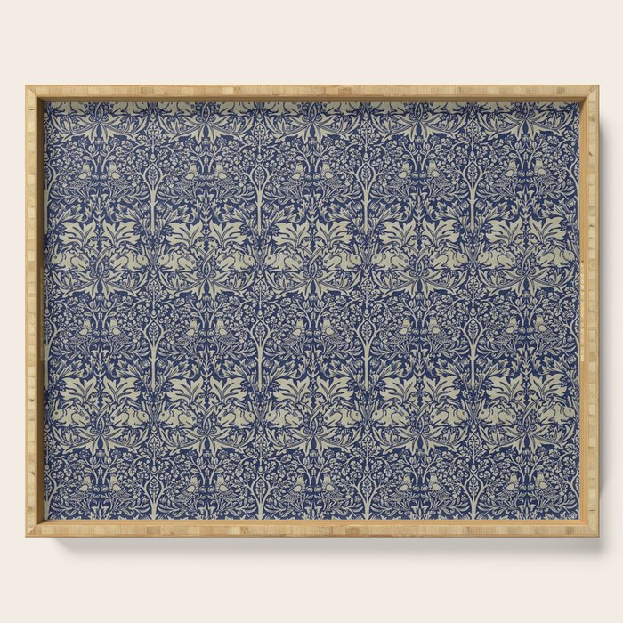 William Morris Brer Rabbit Indigo Blue Vintage Pattern Serving Tray Gallery Image 1