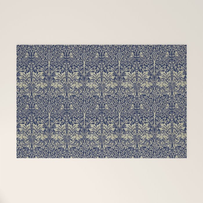 William Morris Brer Rabbit Indigo Blue Vintage Pattern Welcome Mat Gallery Image 1