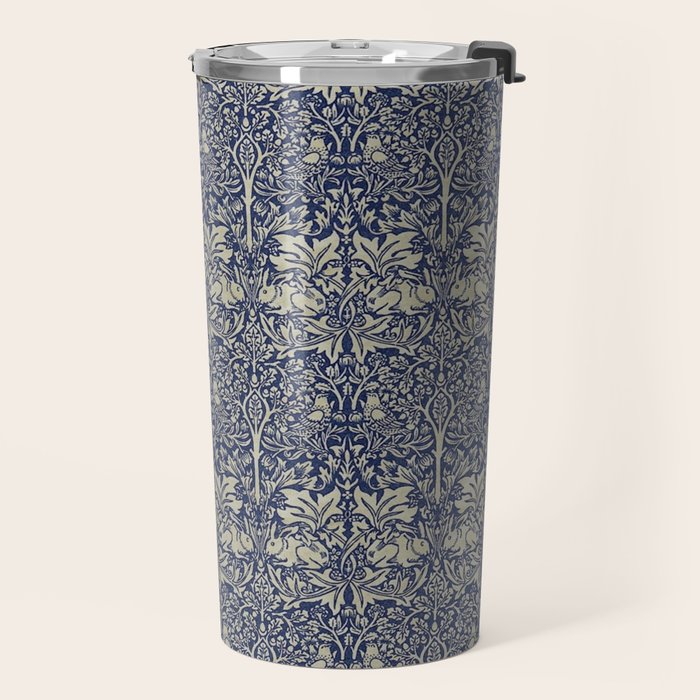 William Morris Brer Rabbit Indigo Blue Vintage Pattern Travel Mug Gallery Image 2