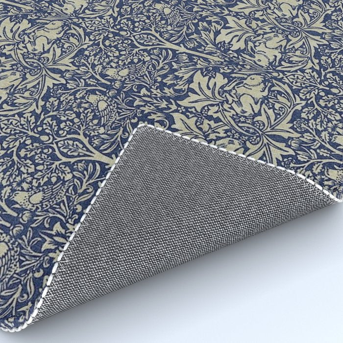 William Morris Brer Rabbit Indigo Blue Vintage Pattern Rug Gallery Image 4