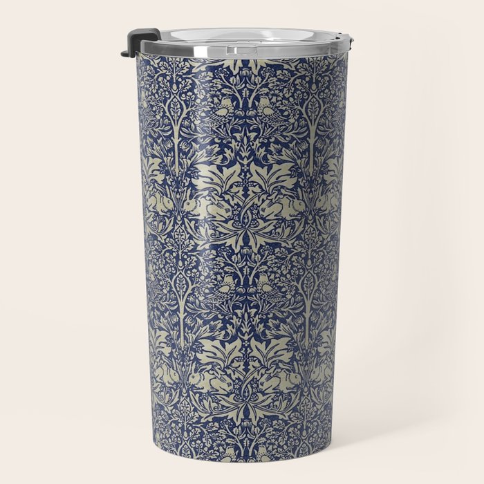 William Morris Brer Rabbit Indigo Blue Vintage Pattern Travel Mug Gallery Image 3