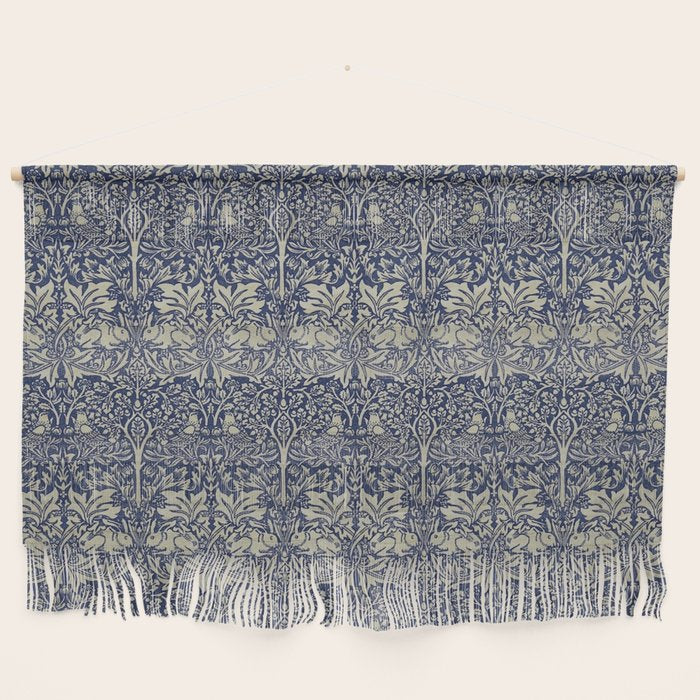 William Morris Brer Rabbit Indigo Blue Vintage Pattern Wall Hanging Gallery Image 1