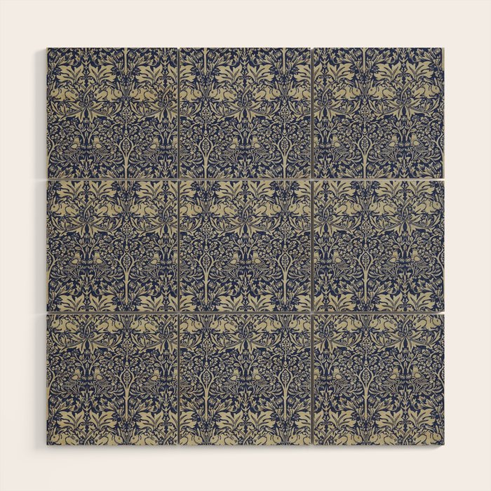 William Morris Brer Rabbit Indigo Blue Vintage Pattern Wood Wall Art Gallery Image 1