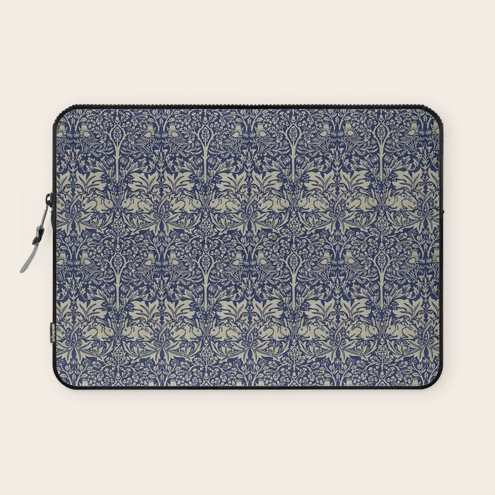 William Morris Brer Rabbit Indigo Blue Vintage Pattern Laptop Sleeve Gallery Image 1
