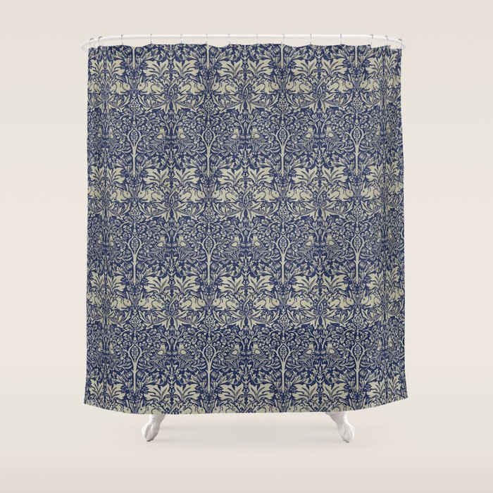 William Morris Brer Rabbit Indigo Blue Vintage Pattern Shower Curtain Gallery Image 1