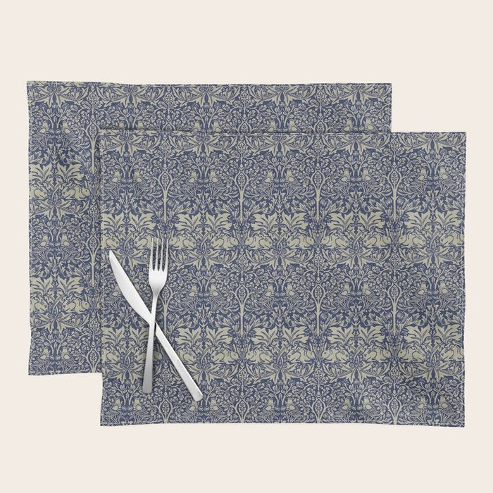 William Morris Brer Rabbit Indigo Blue Vintage Pattern Placemat Gallery Image 1